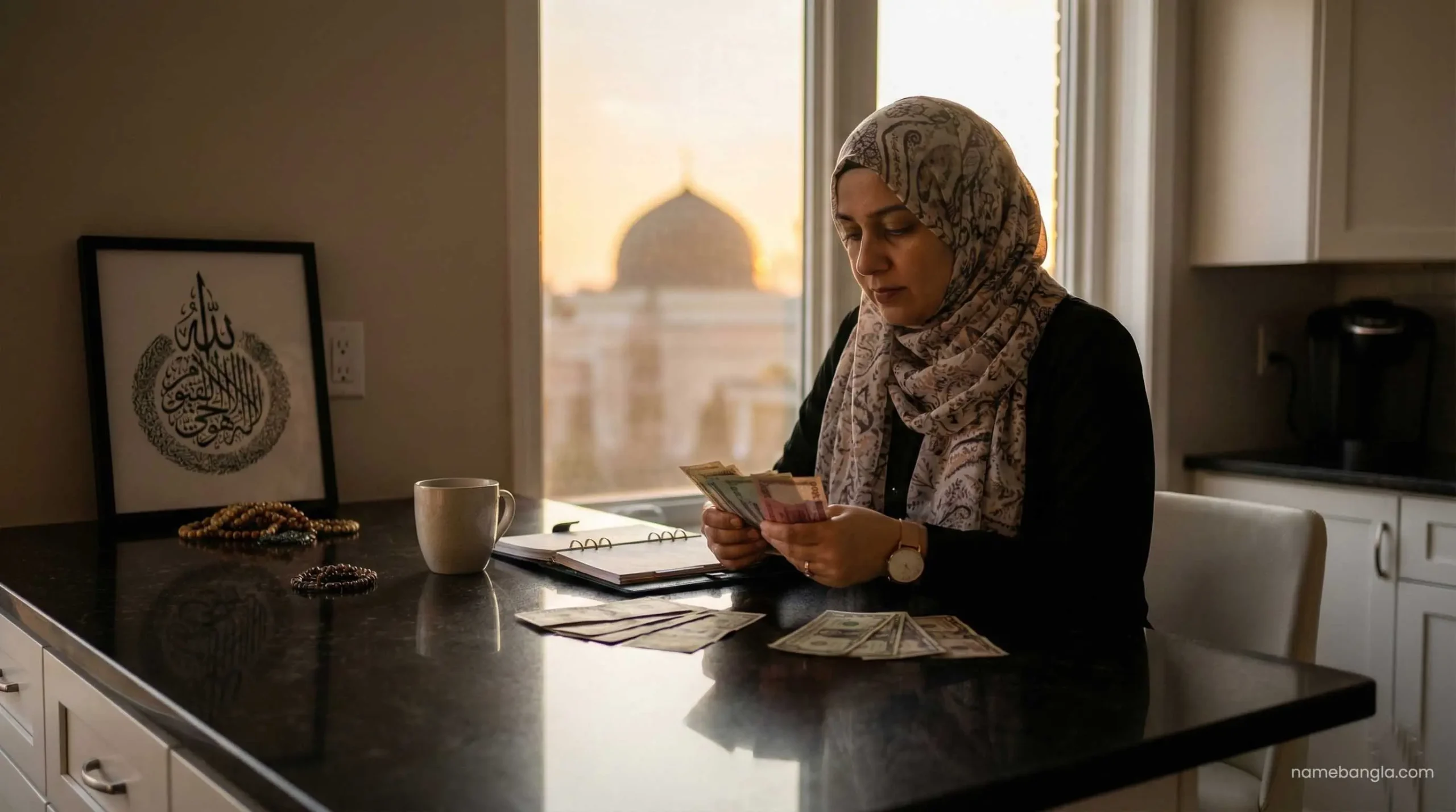 প্রবাসী মুসলিম মা আকীকার খরচ ও বাজেট পরিকল্পনা করছেন।